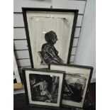Three black and white mid century prints including nude study