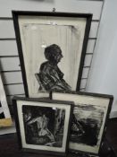 Three black and white mid century prints including nude study