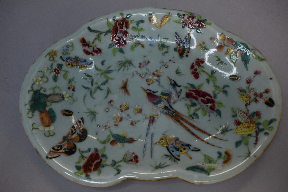 A collection of seven hard paste Chinese plates in Cantonese designs painted with butterfly bird and - Bild 17 aus 21