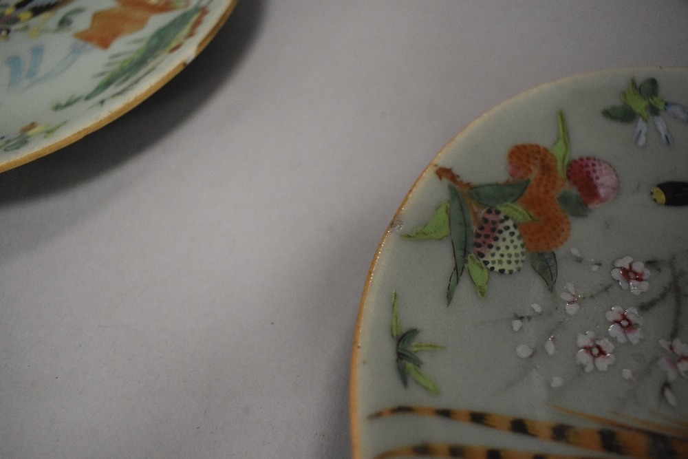 A collection of eight hard paste Chinese plates in Cantonese designs painted with butterfly bird and - Bild 19 aus 20