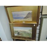 A watercolour, L Monkton, canal landscape, indistinctly signed, 21 x 36cm, plus frame and glazed,