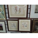 Three framed hand painted silk handkerchiefs with fairy tale themes