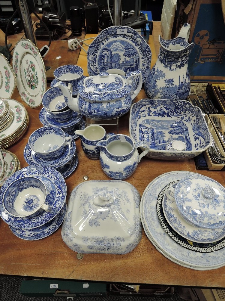 A selection of blue and white wear including good selection Spode including tea pot