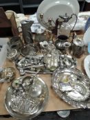 A good selection of pewter and plated wares including Tudric style tray