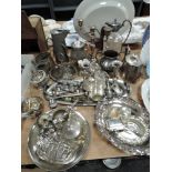 A good selection of pewter and plated wares including Tudric style tray