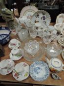 A selection of ceramics and glass including four Shelley tea cup and saucer sets