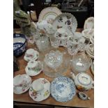 A selection of ceramics and glass including four Shelley tea cup and saucer sets