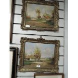 A pair of oil paintings, V Daley, village scenes, signed, each 23 x 29cm, plus frame and glazed