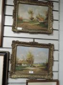 A pair of oil paintings, V Daley, village scenes, signed, each 23 x 29cm, plus frame and glazed