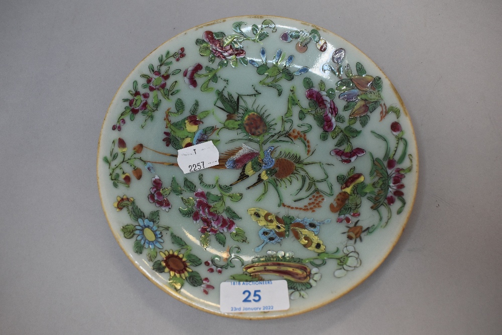 A collection of eight hard paste Chinese plates in Cantonese designs painted with butterfly bird and - Bild 2 aus 20