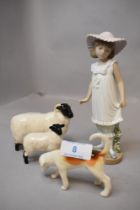 A selection of figure studies including Beswick sheep and dog also Nao girl in sun hat