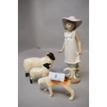 A selection of figure studies including Beswick sheep and dog also Nao girl in sun hat