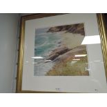 A print after Steven Mcloughlin watching the waves indistinctly signed 33 x 33cm plus frame and