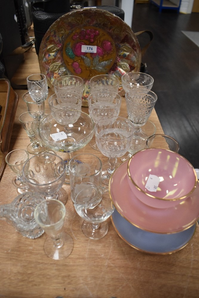 A selection of glass wares and arc opal tea cups