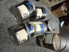 Six tins of neutral colour decorators emulsion including Farrow and Ball