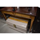 A 20th century golden oak frame French side table/wash stand having rouge marble top and frieze