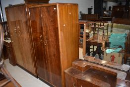 A vintage three piece bedroom suite, wardrobes locked, no keys