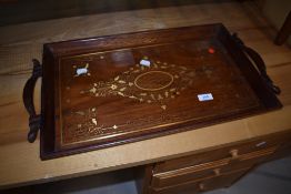 An Anglo Indian style tray with brass inlay