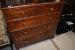 A 19th century oak chest of two short and three long drwers, w 106cm
