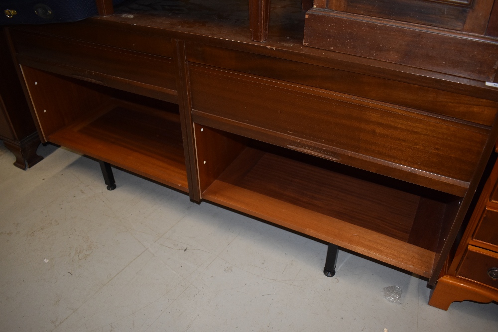 A vintage sapele sideboard (office or living) having tambour doors, width approx 153cm