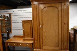 A mid Victorian ash bedroom suite, comp drawer base wardrobe, w 115cm, a dressing table, w 107cm,