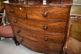 A Victorian mahogany bow front chest of two short and three long drawers on shaped feet , w 109cm