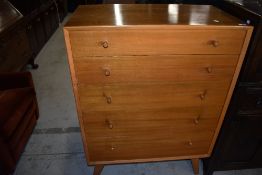 A vintage 5 drawer bedroom chest having splay legs, width approx. 84cm, height 116cm