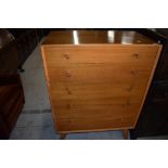 A vintage 5 drawer bedroom chest having splay legs, width approx. 84cm, height 116cm