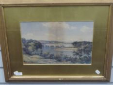 A watercolour, Rampling, river Lune, signed, 23 x 36cm, plus frame and glazed