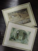 A near pair of prints, after William Russell Flint, cloisters and bathing, 24 x 34cm, and 27 x 36cm,