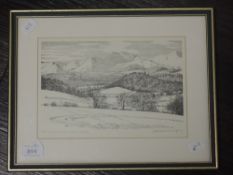 A print, after Alfred Wainwright, The North Western Fells, signed, 16 x 23cm, plus frame and glazed