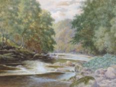 A watercolour, J Crane, river landscape, signed, 23 x 34cm, plus frame and glazed