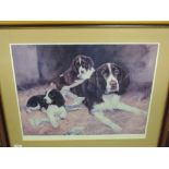 A print, after John Trickett, Spaniels, signed and num 619/850, 46 x 56cm, plus frame and glazed
