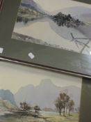 A near pair of watercolours, Rayner Hewitt, Lakes landscapes, 22 x 33cm, plus frame and glazed