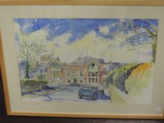 A near pair of watercolours Jan Newhouse, townscapes, 38 x 56cm approx, plus frame and glazed