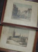 A pair of etchings, artists proofs, coloured, HPH, Belgium, indistinctly signed, 26 x 21cm, plus