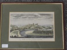 An engraving, North West View of Lancaster, 19 x 28cm, plus frame and glazed