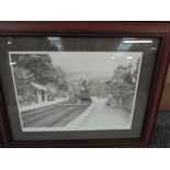 A limited edition framed print after John S Gibb, Haverthwaite Station, bearing signature to border,