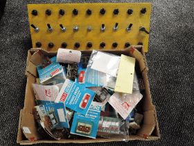 A box of Peco Switches and Track Control items along with a 27 Switch Board