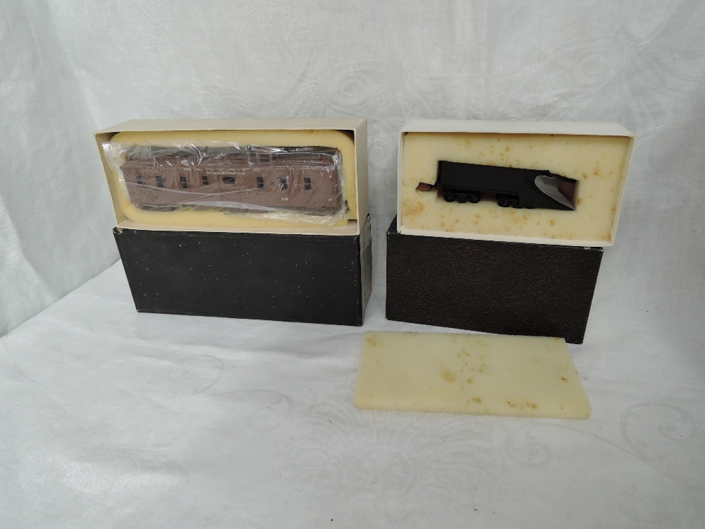 Two Hallmark Models American Brass HO scale, AT & SF Dynamometer Car #29 and Mopac Snow Plow, both