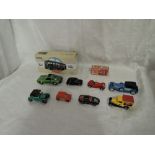 A small collection of diecasts including Matchbox Lesney Superfast Mini in red with 29 racing