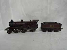 A Bing for Bassett-Lowke Clockwork 4-4-0 Midland Railway Loco & Tender, no 999