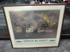 A British Railways framed print after David Shepherd, Service By Night, bearing signature, 85cm x
