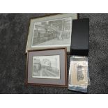 A folder containing six LMS Specification Cards along with two framed prints after Geoffrey Gibb,