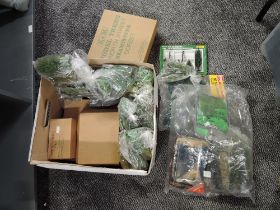 A box of 00 gauge plastic Trees including boxed sets