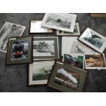 A collection of Thirteen Railway related photographs and prints, including Ulverston Station, framed