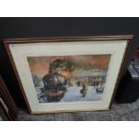 A limited edition framed print after Trevor R Owen, 4905 Locomotive at a snowy Lancaster Station