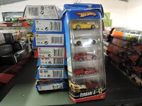A large collection of modern Mattel Hot Wheels diecasts, all in blister packs of 3 or 5, approx 29