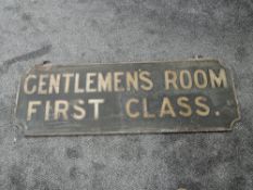 A vintage wooden Railway Sign, Gentlemen's Room First Class. In white lettering on black ground,