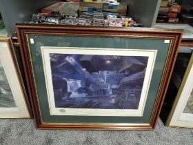 A limited edition framed print after David Shepherd, Willesden Sheds, 210-850 90cm x 75cm